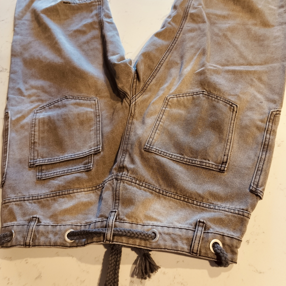 Relaxed Boyfriend Jeans with Drawstring Waist in Washed Grey/Taupe - Picture 4 of 10